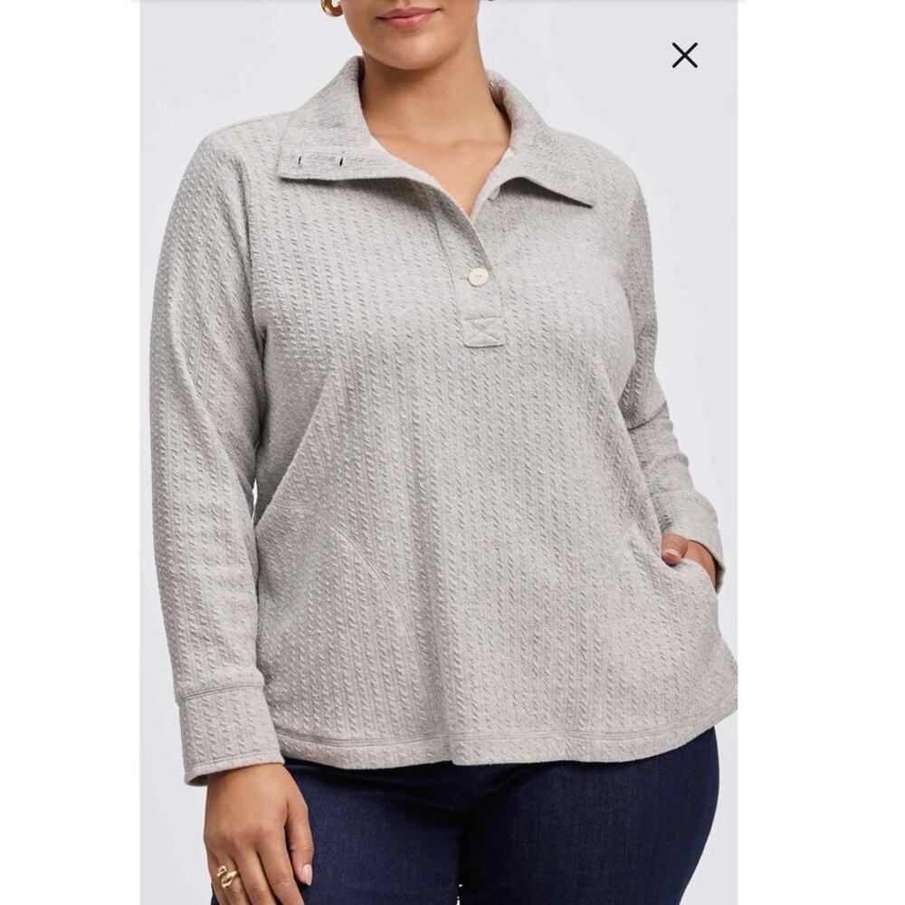NWOT Foxcroft Sammy Cotton Blend Polo Sweater in Gray SZ L